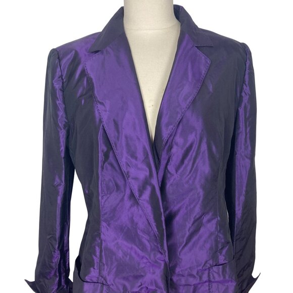 Vintage Gianfranco Ferre Purple Silk Blazer Jacket 50 it 14 US Made In Italy NEW - Picture 2 of 13